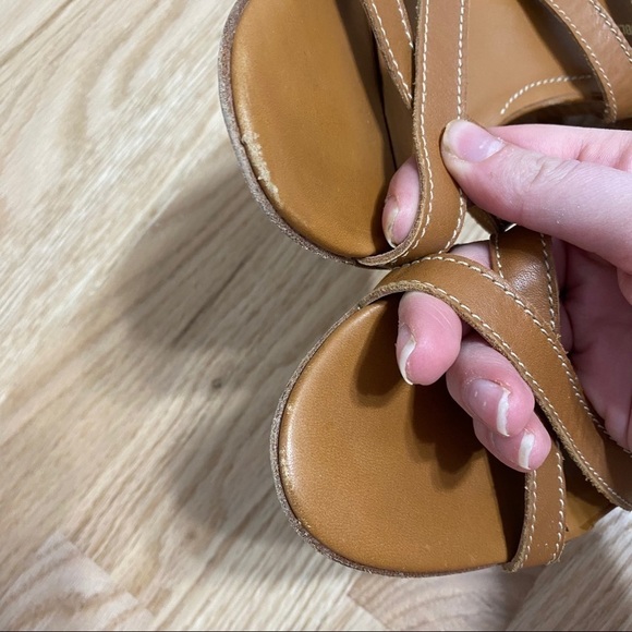 Banana Republic Leather Wedge Sandals Sz 9 1/2 Tan Women’s Open Toe Heels - Picture 5 of 7